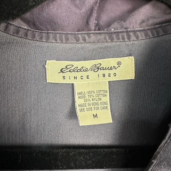 Vintage Eddie Bauer Womens Medium Shacket Jacket Grey Cotton Hood Lightweight - Picture 3 of 3